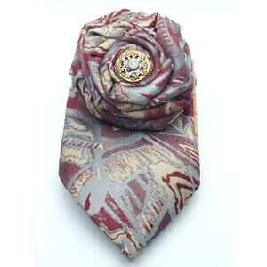 Vintage Silk Tie Pin Wembley Hand Crafted Upcycled Brooch Floral MCM Button New